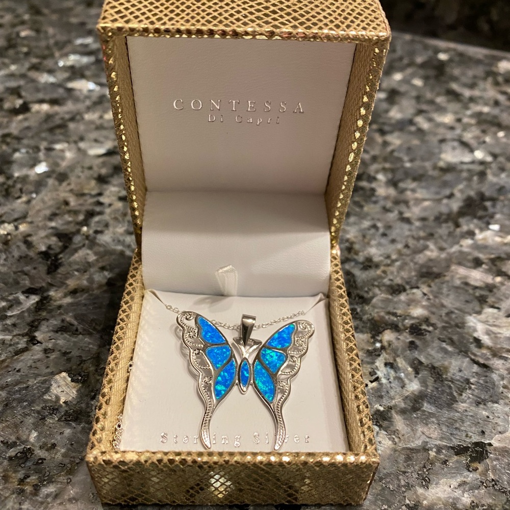 Aquamarine butterfly pendant necklace